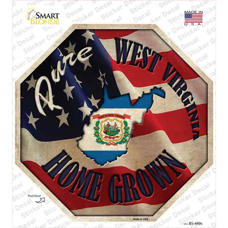BS-449s-M West Virginia Home Grown Novelty Octagon Sticker Decal - Medium