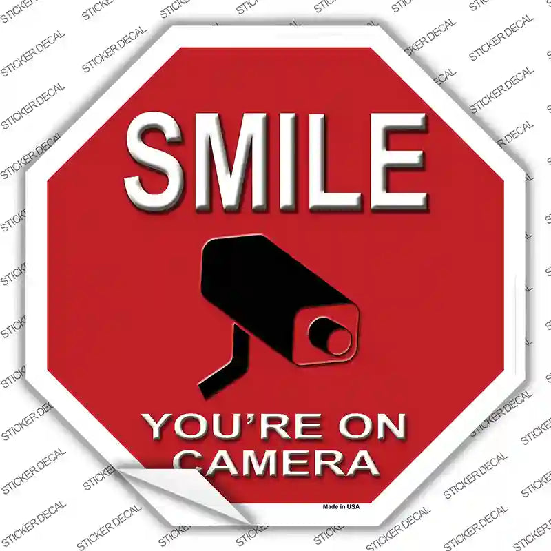 BS-460s-S Smile You Are on Camera Novelty Octagon Sticker Decal - Small