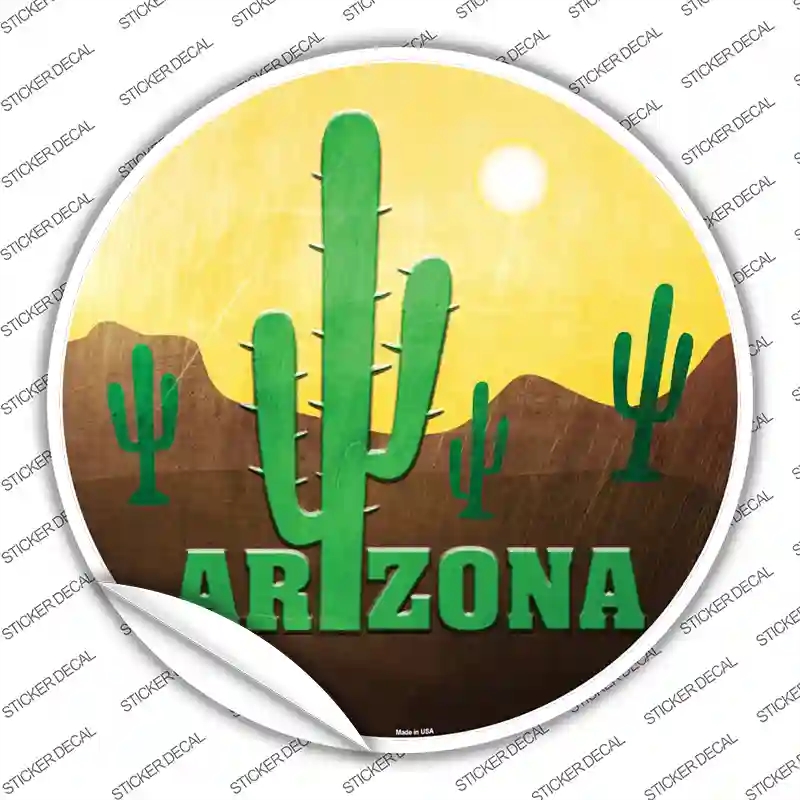 C-1005s-XL Arizona with Saguaro Novelty Circle Sticker Decal - Extra Large