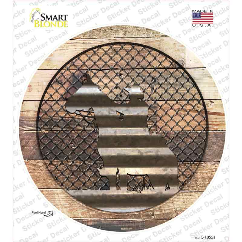 C-1055s-M Cowboy on Wood Novelty Circle Sticker Decal - Medium