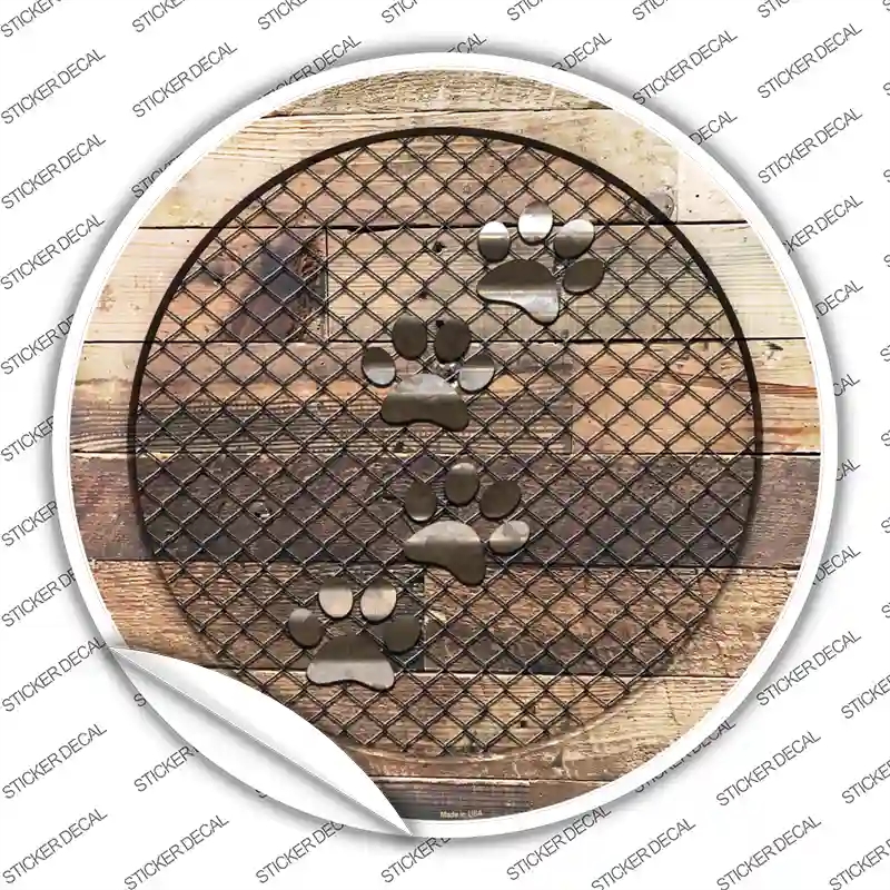 C-1060s-L Dog Paws on Wood Novelty Circle Sticker Decal - Large