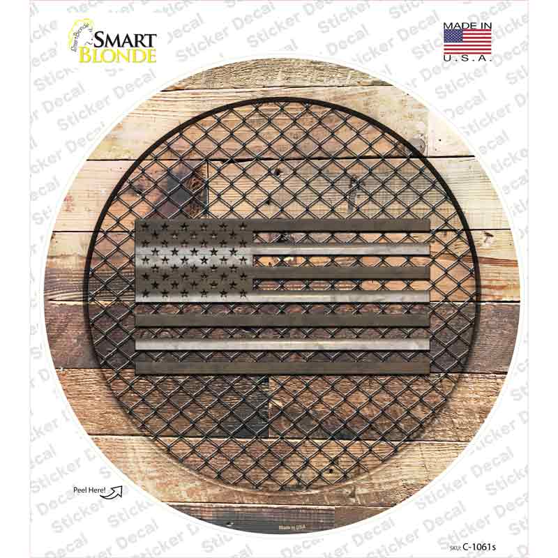 C-1061s-M American Flag on Wood Novelty Circle Sticker Decal - Medium