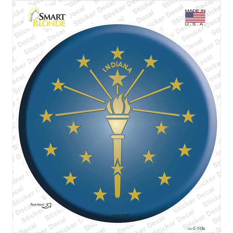 C-113s-M Indiana State Flag Novelty Circle Sticker Decal - Medium