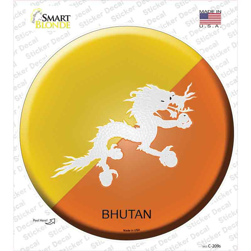C-209s-M Bhutan Country Novelty Circle Sticker Decal - Medium
