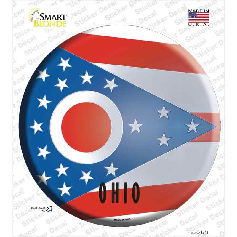 C-134s-M Ohio State Flag Novelty Circle Sticker Decal - Medium