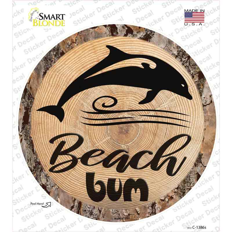 C-1386s-M Beach Bum Dolphin Novelty Circle Sticker Decal - Medium