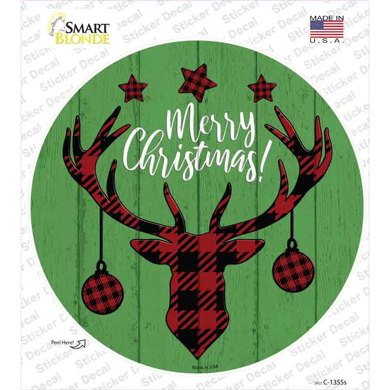 C-1355s-M Merry Christmas Reindeer Novelty Circle Sticker Decal - Medium