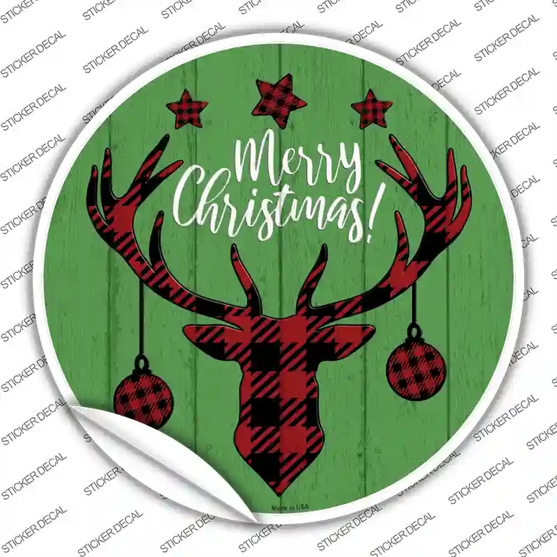 C-1355s-S Merry Christmas Reindeer Novelty Circle Sticker Decal - Small