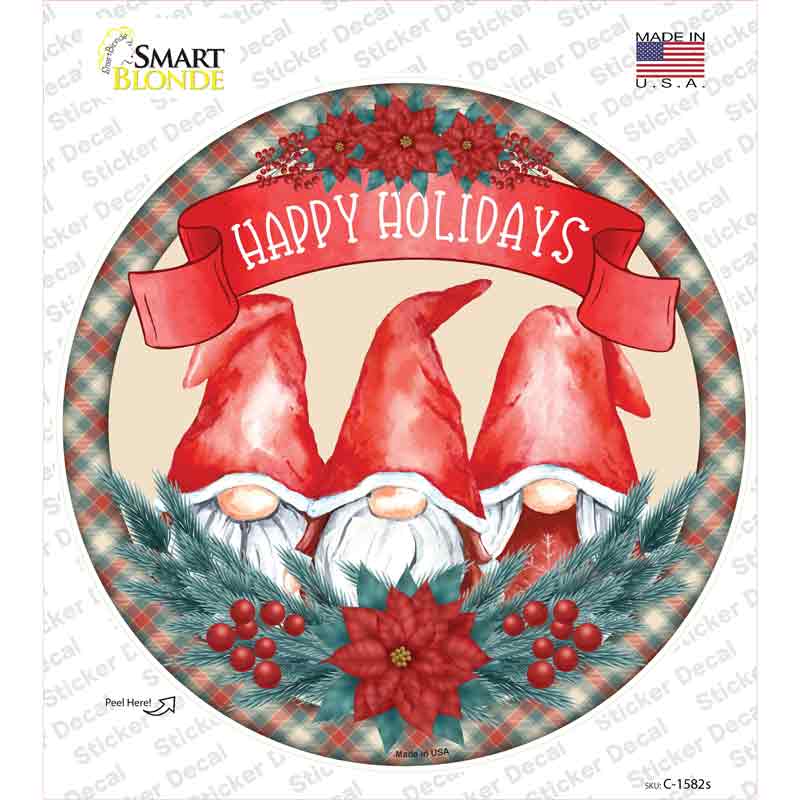 C-1582s-M Happy Holidays Gnomes Novelty Circle Sticker Decal - Medium