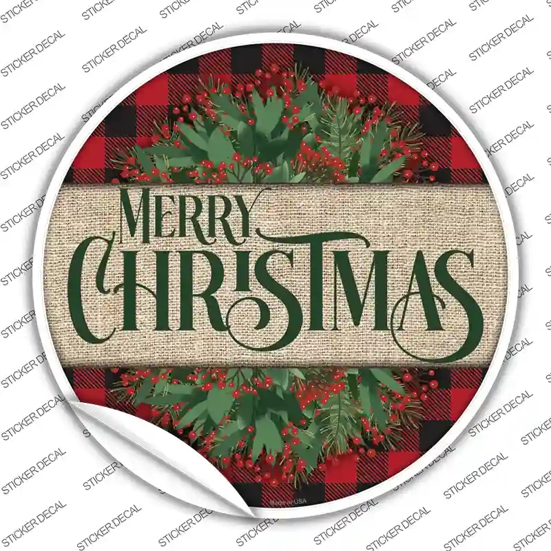 C-1583s-L Merry Christmas Red Novelty Circle Sticker Decal - Large