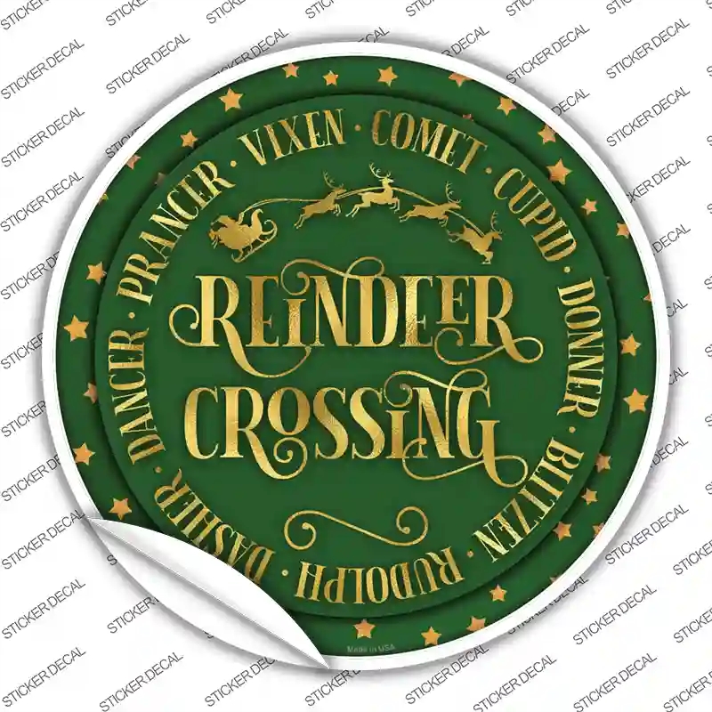 C-1598s-S Reindeer Crossing Green Novelty Circle Sticker Decal - Small