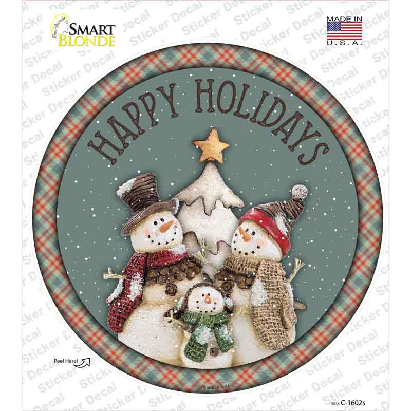 C-1602s-M Happy Holidays Snowman Novelty Circle Sticker Decal - Medium