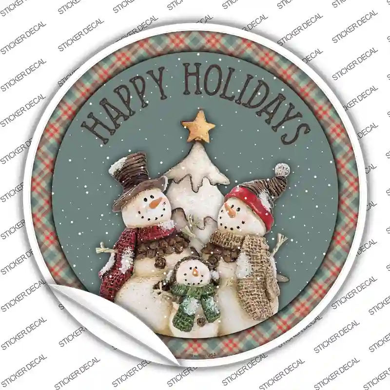 C-1602s-S Happy Holidays Snowman Novelty Circle Sticker Decal - Small