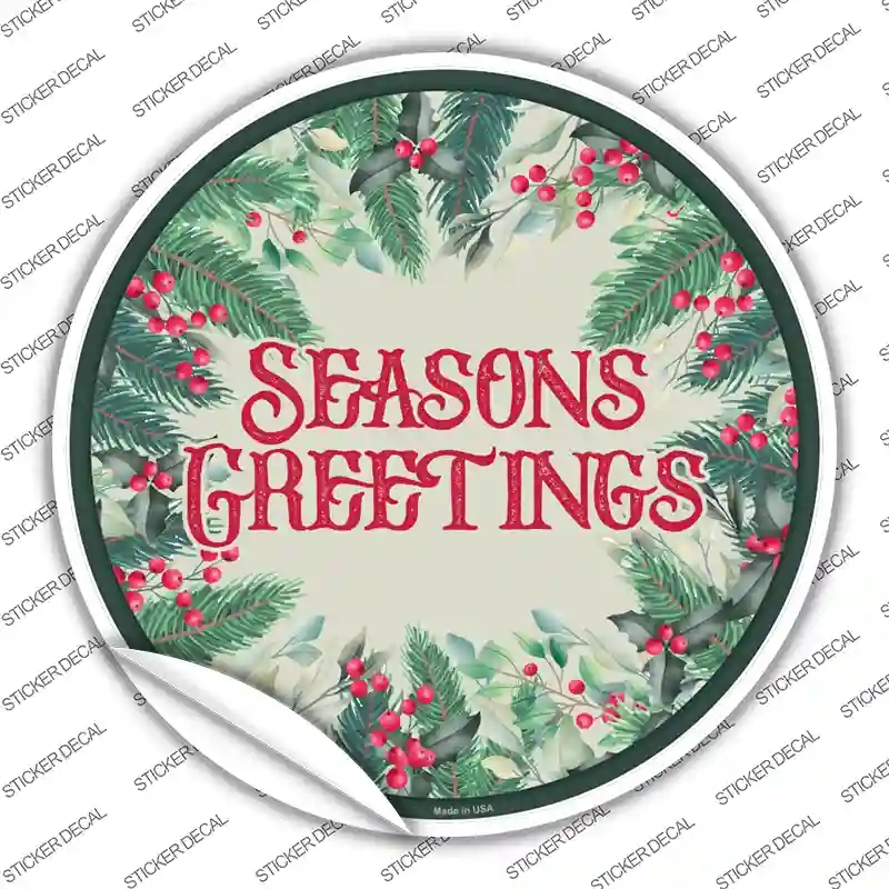 C-1607s-L Seasons Greetings Red Novelty Circle Sticker Decal - Large