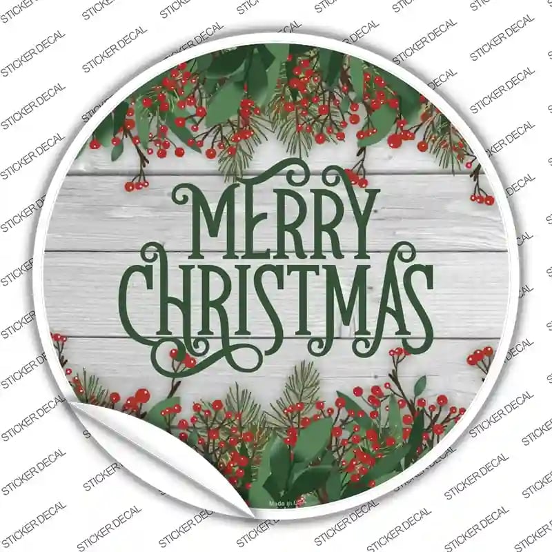 C-1605s-L Merry Christmas Green Novelty Circle Sticker Decal - Large