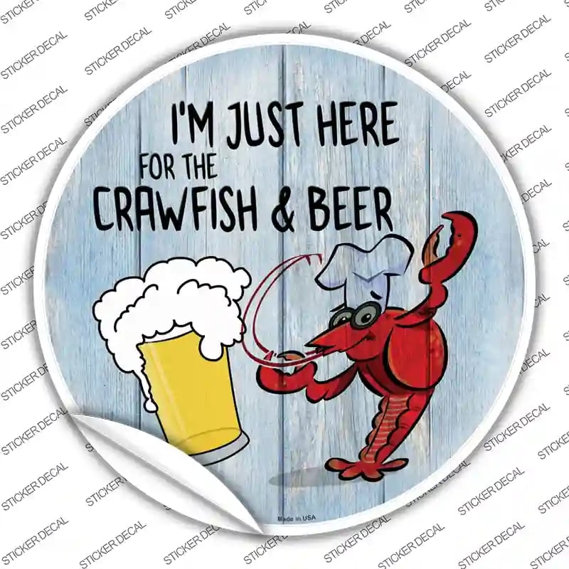 C-1656s-S Crawfish & Beer Novelty Circle Sticker Decal - Small