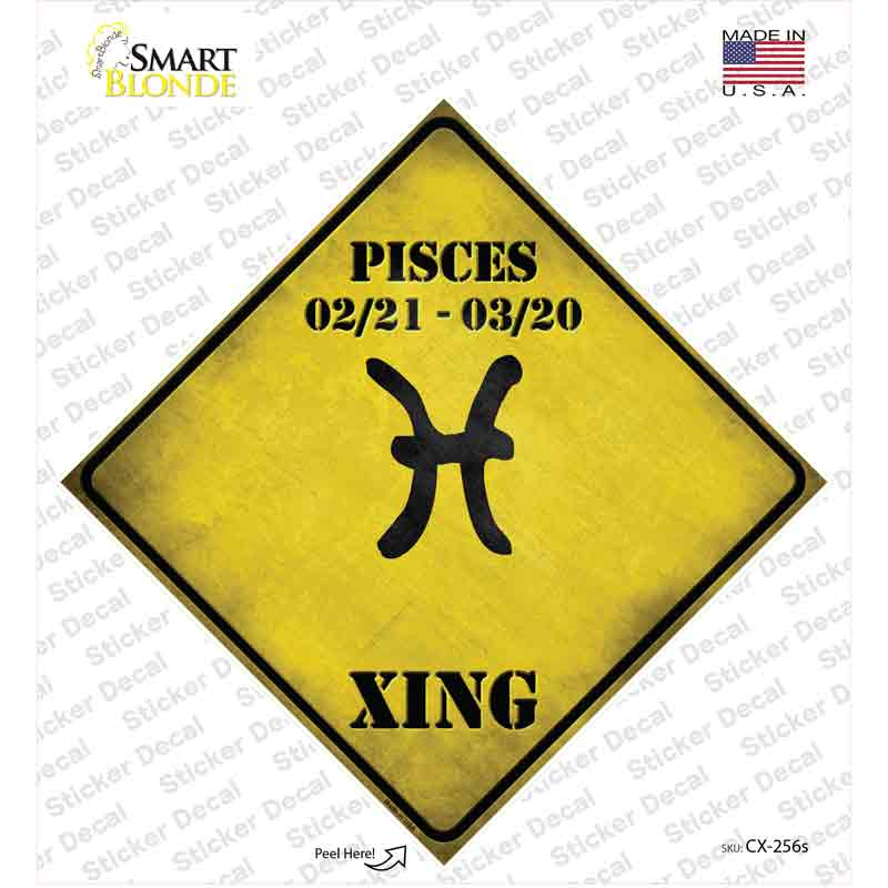 CX-256s-M Pisces Zodiac Symbol Xing Novelty Diamond Sticker Decal - Medium