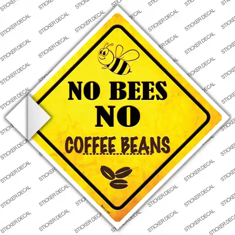 CX-358s-S No Bees No Coffee Beans Novelty Diamond Sticker Decal - Small