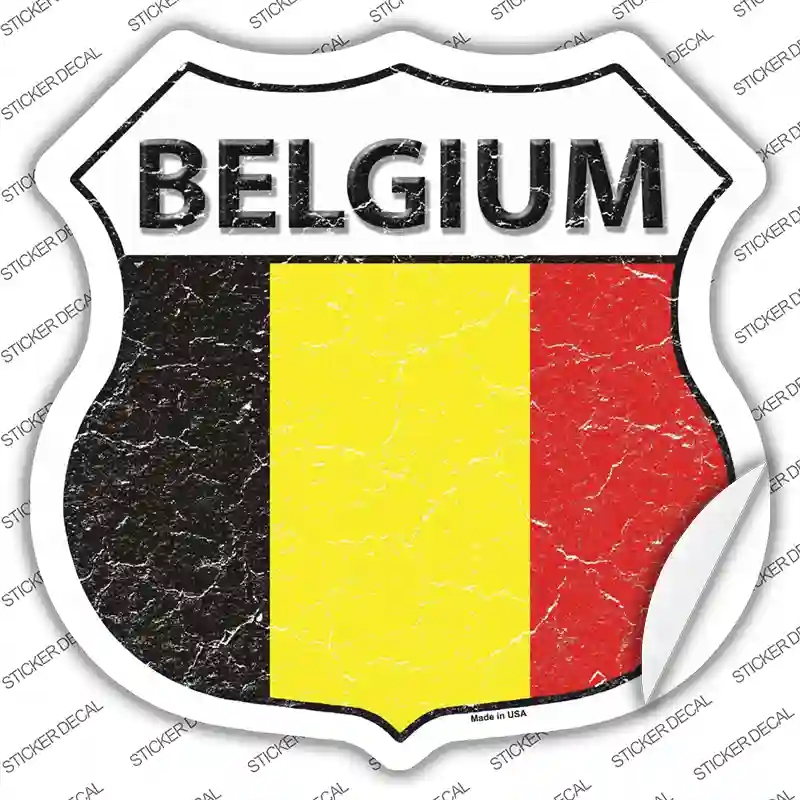 HS-186s-L Belgium Flag Novelty Highway Shield Sticker Decal - Large