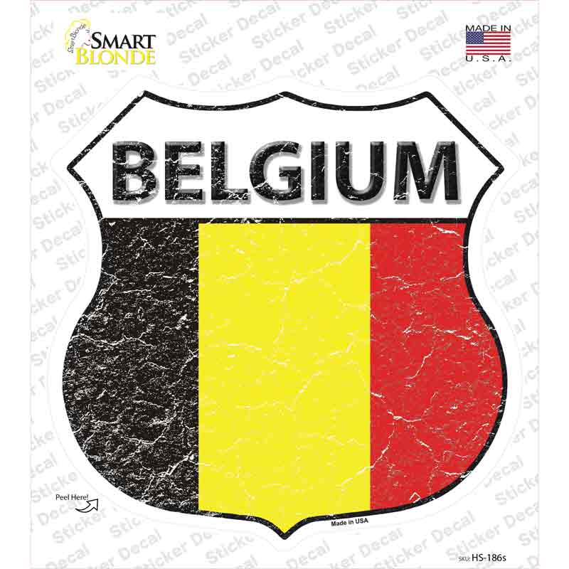 HS-186s-M Belgium Flag Novelty Highway Shield Sticker Decal - Medium
