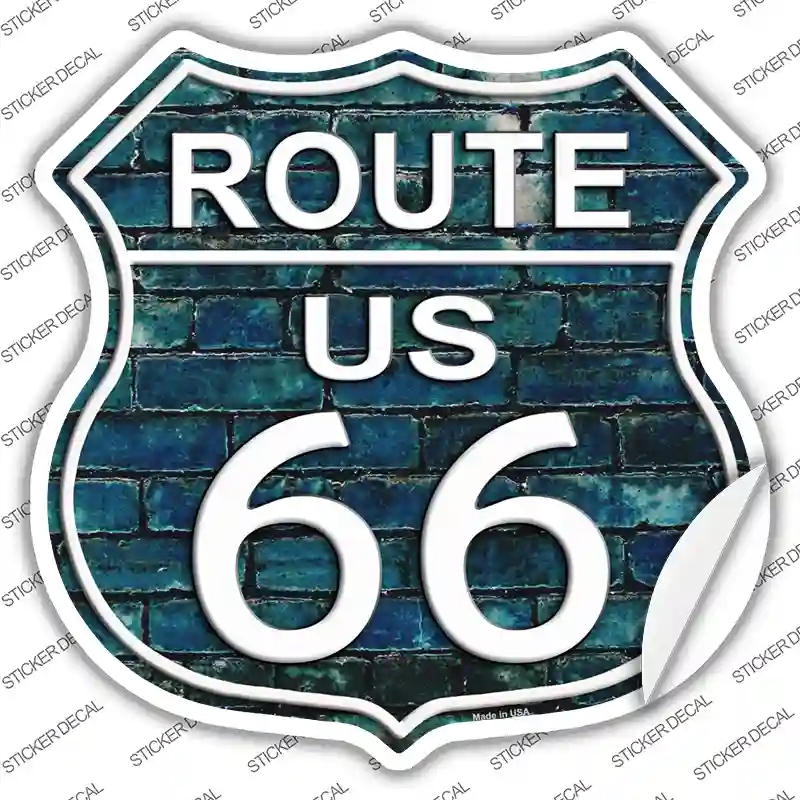 HS-553s-S Route 66 Blue Brick Wall Novelty Highway Shield Sticker Decal - Small