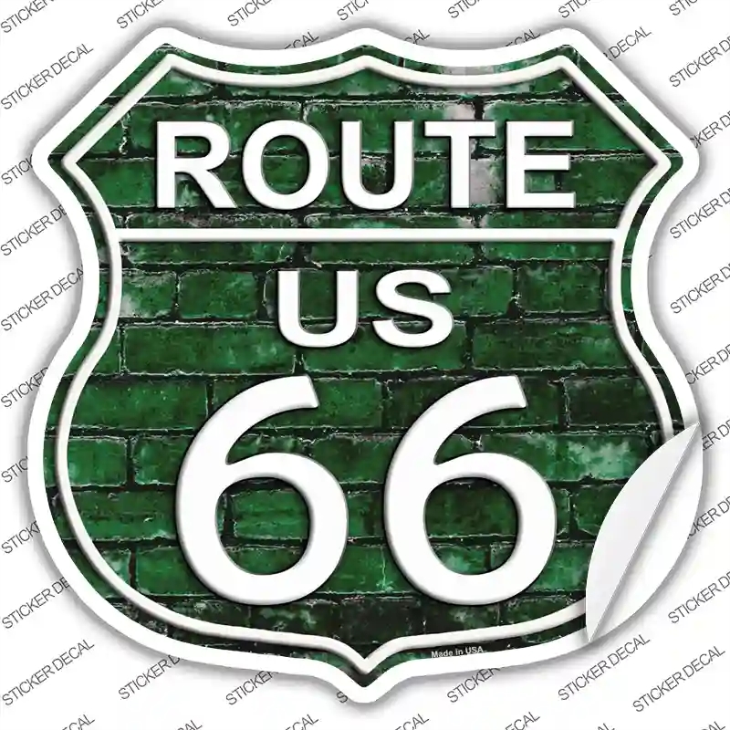 HS-554s-L Route 66 Green Brick Wall Novelty Highway Shield Sticker Decal - Large