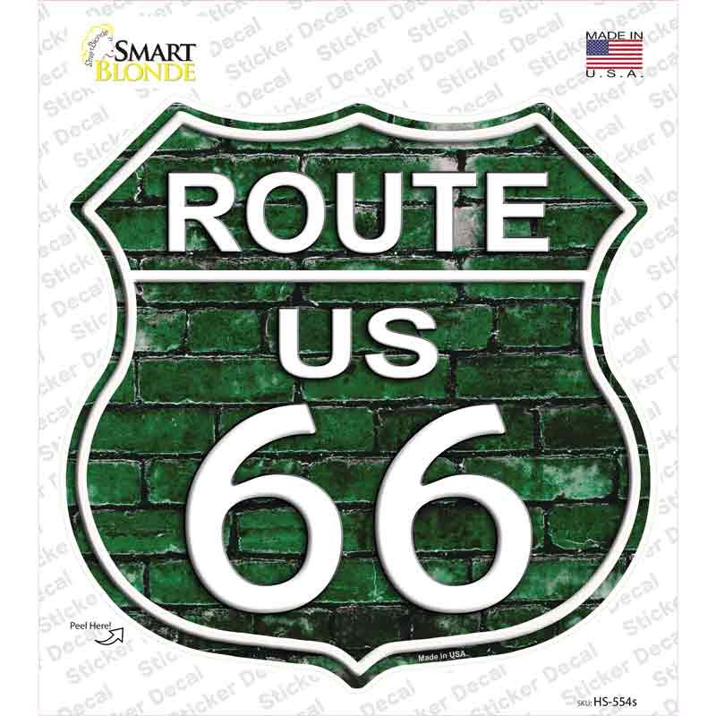 HS-554s-M Route 66 Green Brick Wall Novelty Highway Shield Sticker Decal - Medium