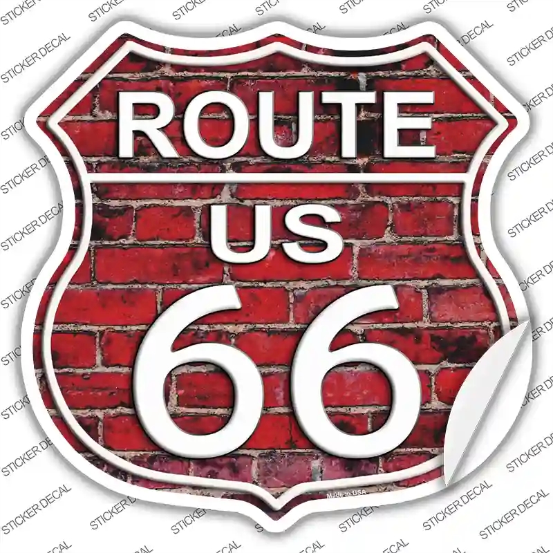HS-555s-L Route 66 Red Brick Wall Novelty Highway Shield Sticker Decal - Large