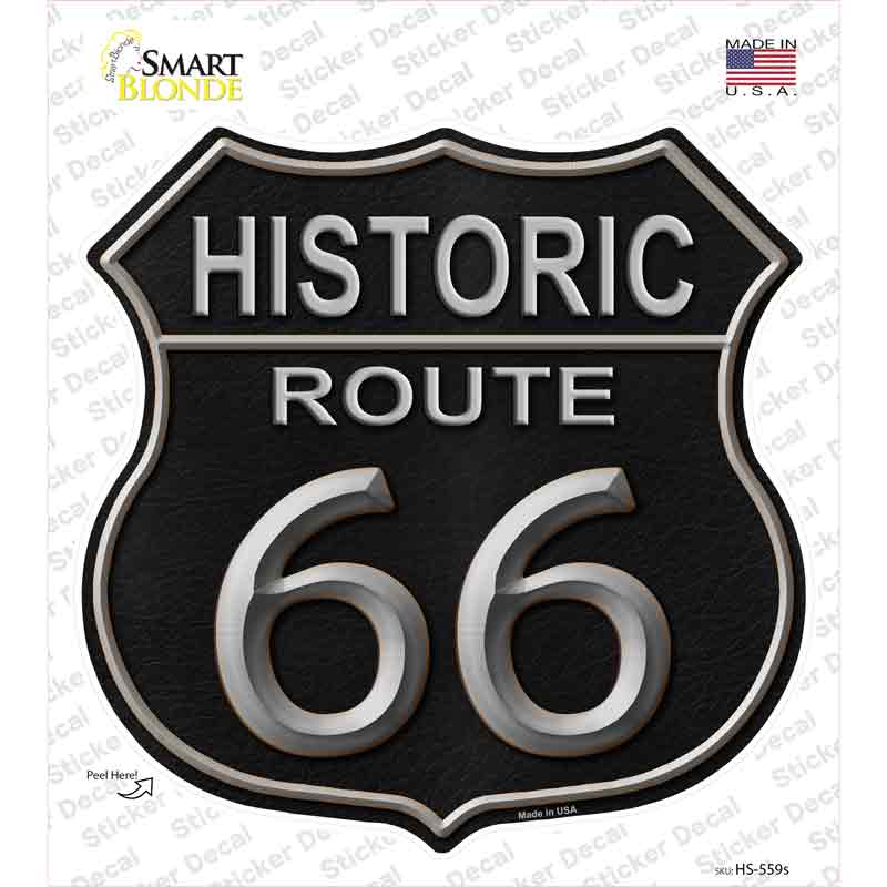 HS-559s-M Historic Route 66 Black Leather Novelty Highway Shield Sticker Decal - Medium