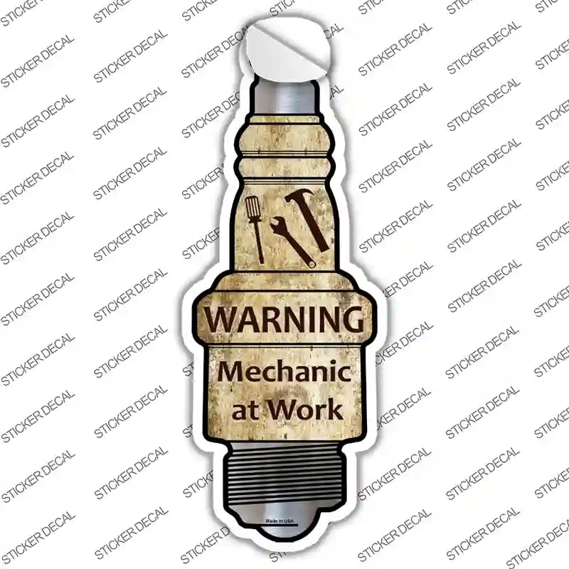 J-036s-L Mechanic At Work Novelty Spark Plug Sticker Decal - Large