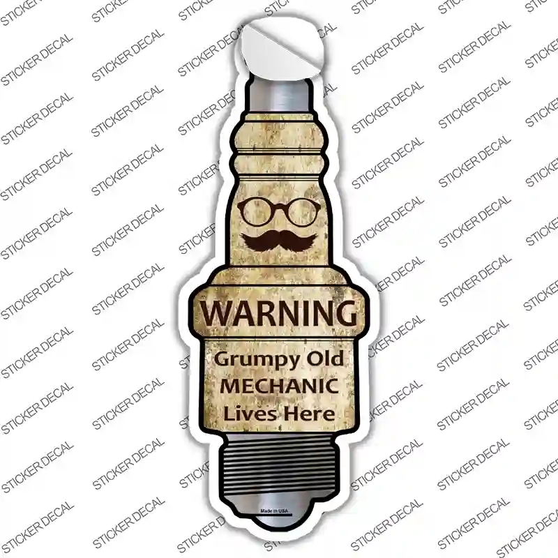 J-037s-XL Grumpy Old Mechanic Novelty Spark Plug Sticker Decal - Extra Large