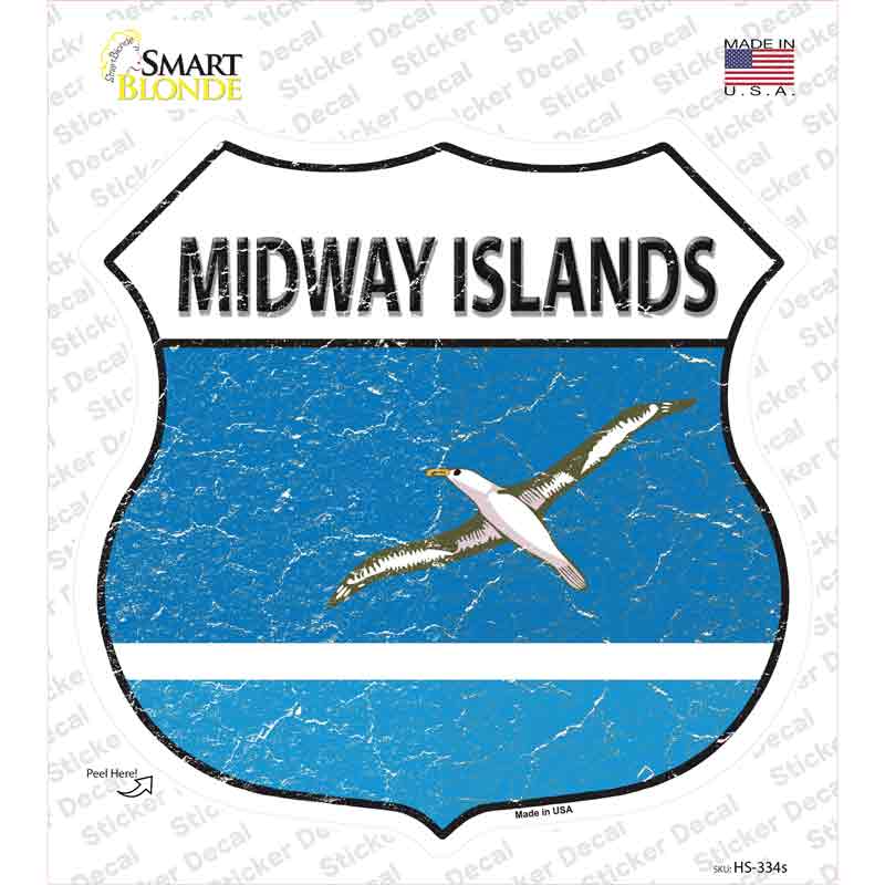 HS-334s-M Midway Islands Flag Novelty Highway Shield Sticker Decal - Medium