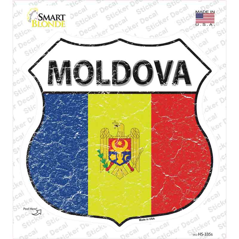 HS-335s-M Moldova Flag Novelty Highway Shield Sticker Decal - Medium