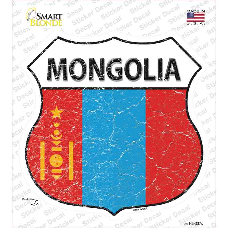 HS-337s-M Mongolia Flag Novelty Highway Shield Sticker Decal - Medium
