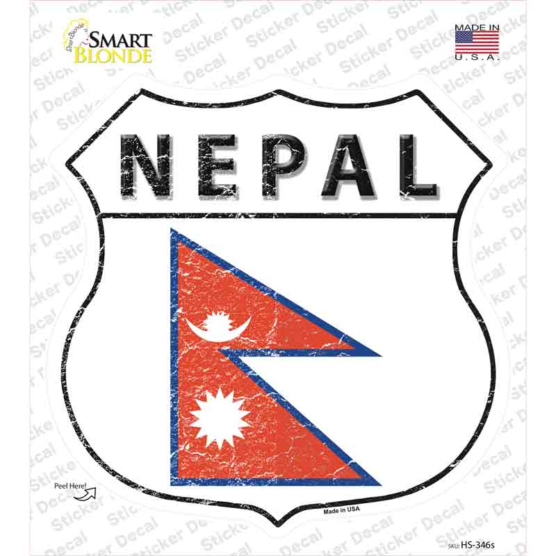 HS-346s-M Nepal Flag Novelty Highway Shield Sticker Decal - Medium