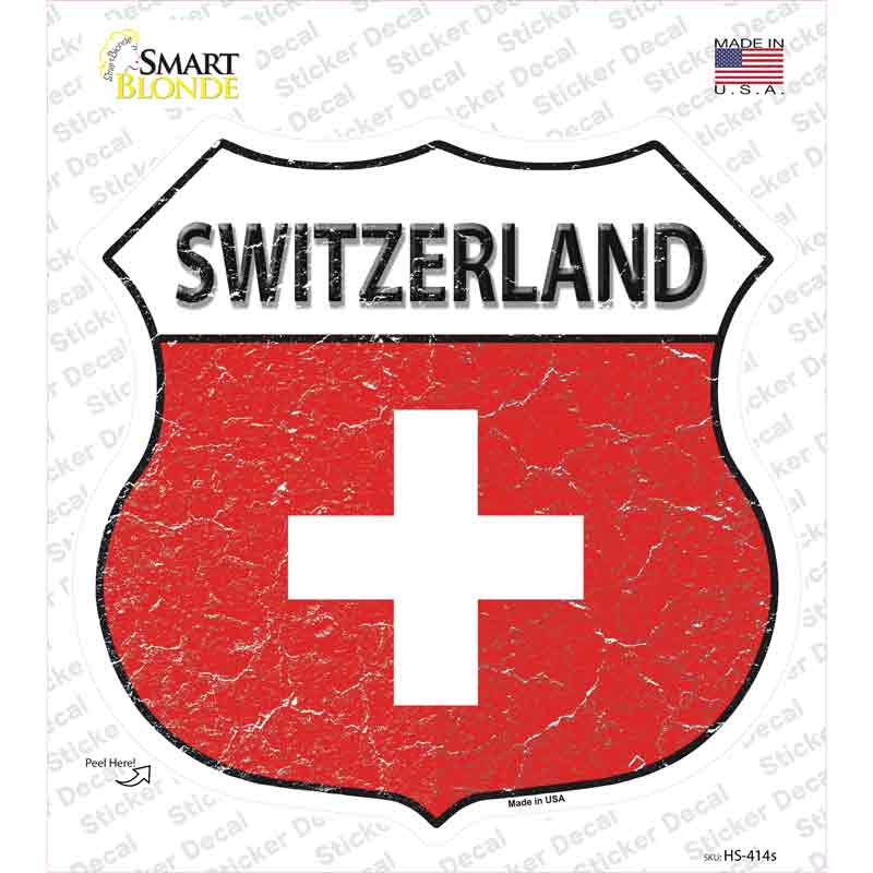 HS-414s-M Switzerland Flag Novelty Highway Shield Sticker Decal - Medium