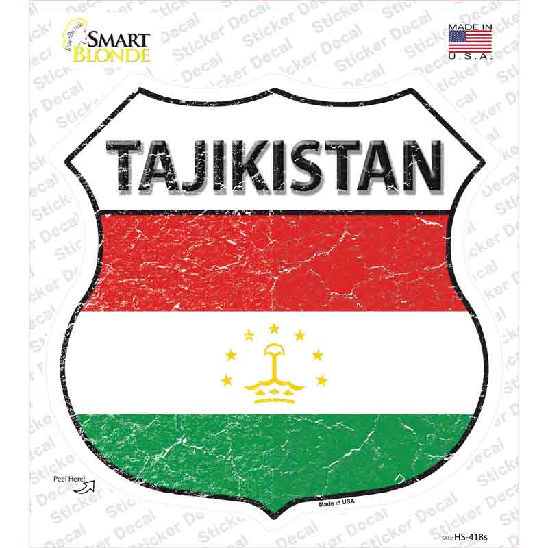 HS-418s-M Tajikistan Flag Novelty Highway Shield Sticker Decal - Medium