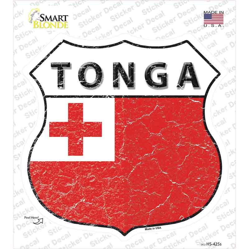 HS-425s-M Tonga Flag Novelty Highway Shield Sticker Decal - Medium
