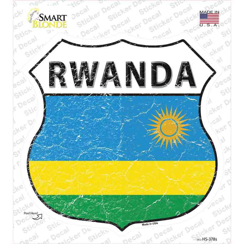 HS-378s-M Rwanda Flag Novelty Highway Shield Sticker Decal - Medium