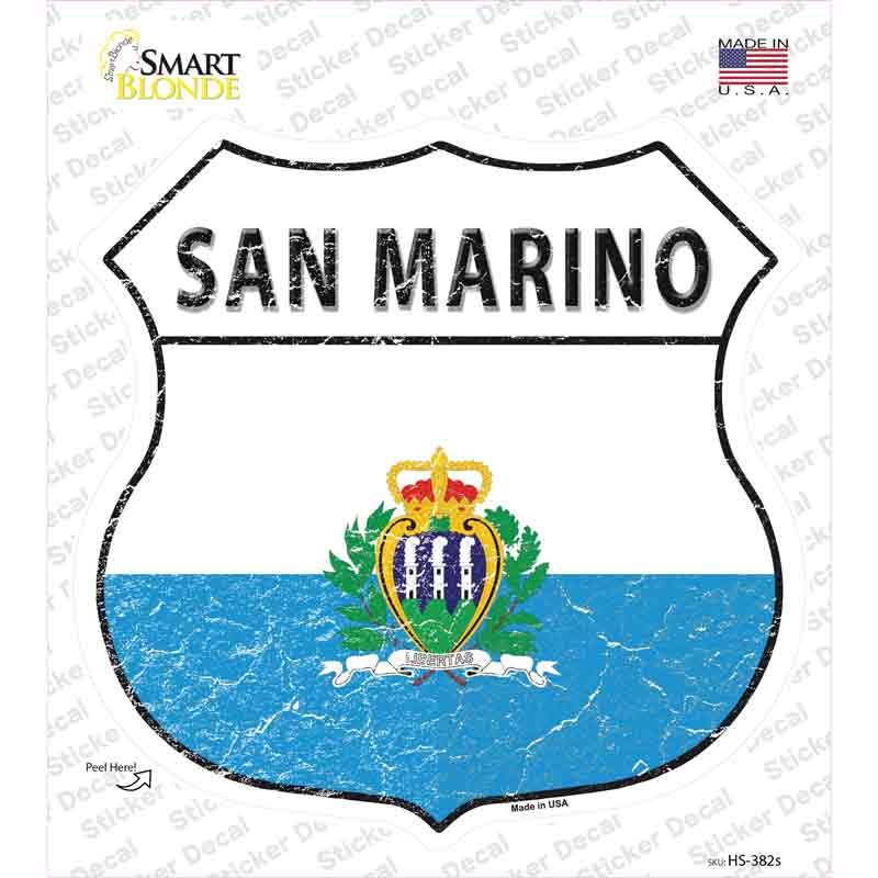 HS-382s-M San Marino Flag Novelty Highway Shield Sticker Decal - Medium