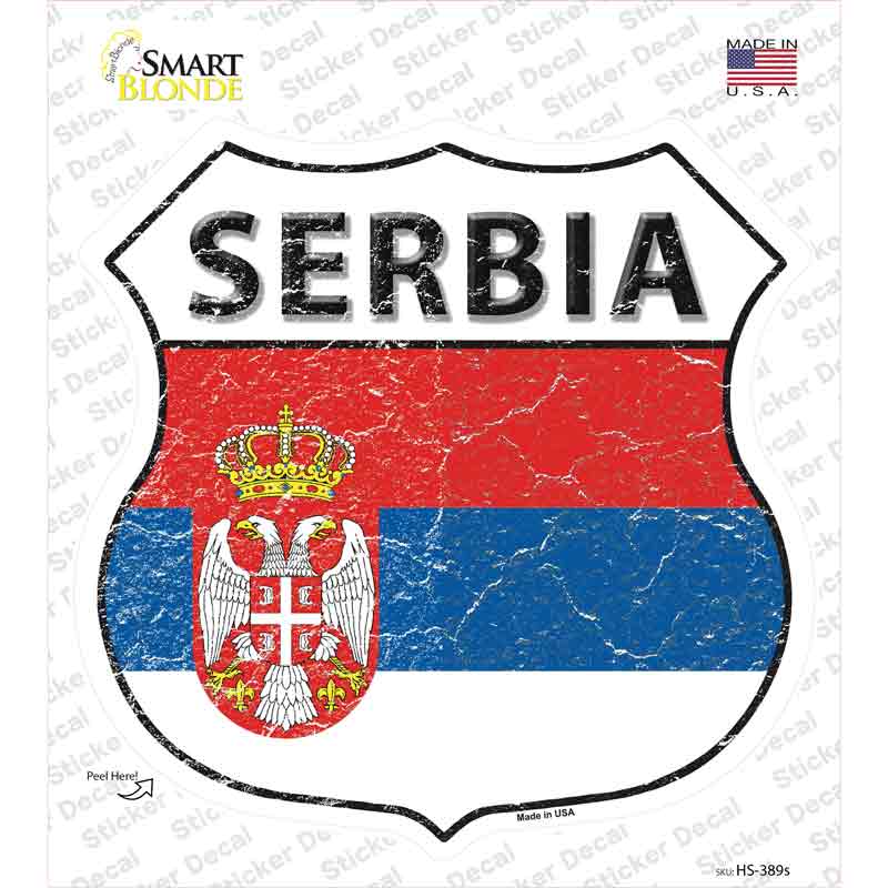 HS-389s-M Serbia Flag Novelty Highway Shield Sticker Decal - Medium