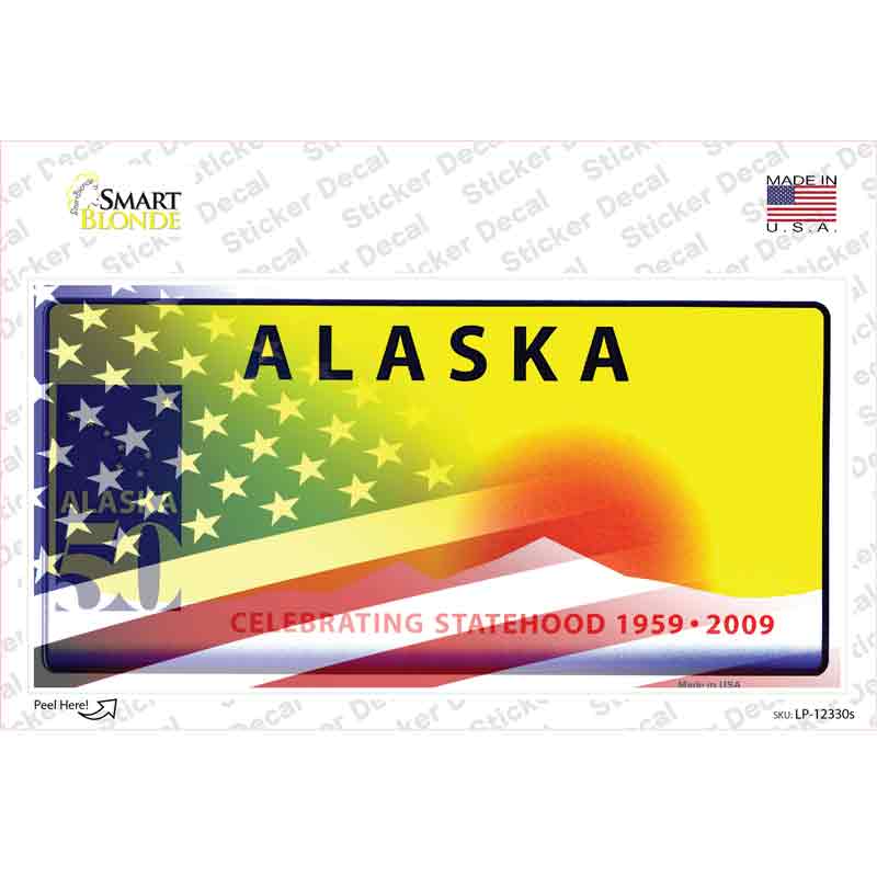 LP-12330s-M Alaska with American Flag Novelty Sticker Decal - Medium