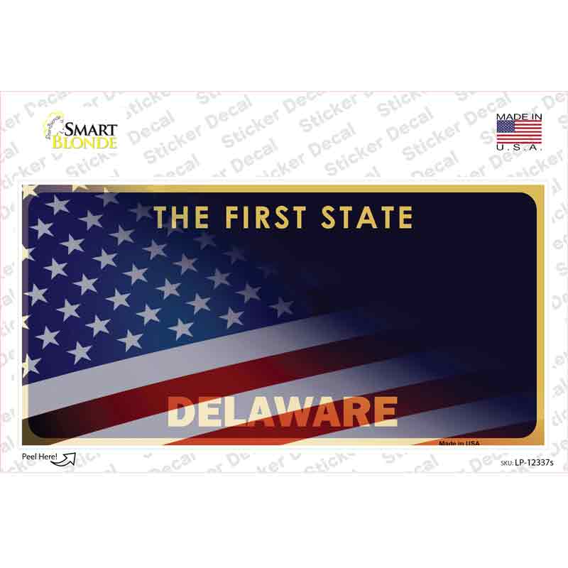 LP-12337s-M Delaware with American Flag Novelty Sticker Decal - Medium