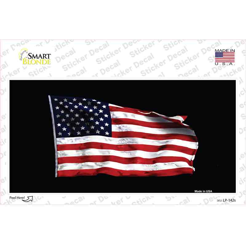 LP-142s-M Waving American Flag Black Novelty Sticker Decal - Medium