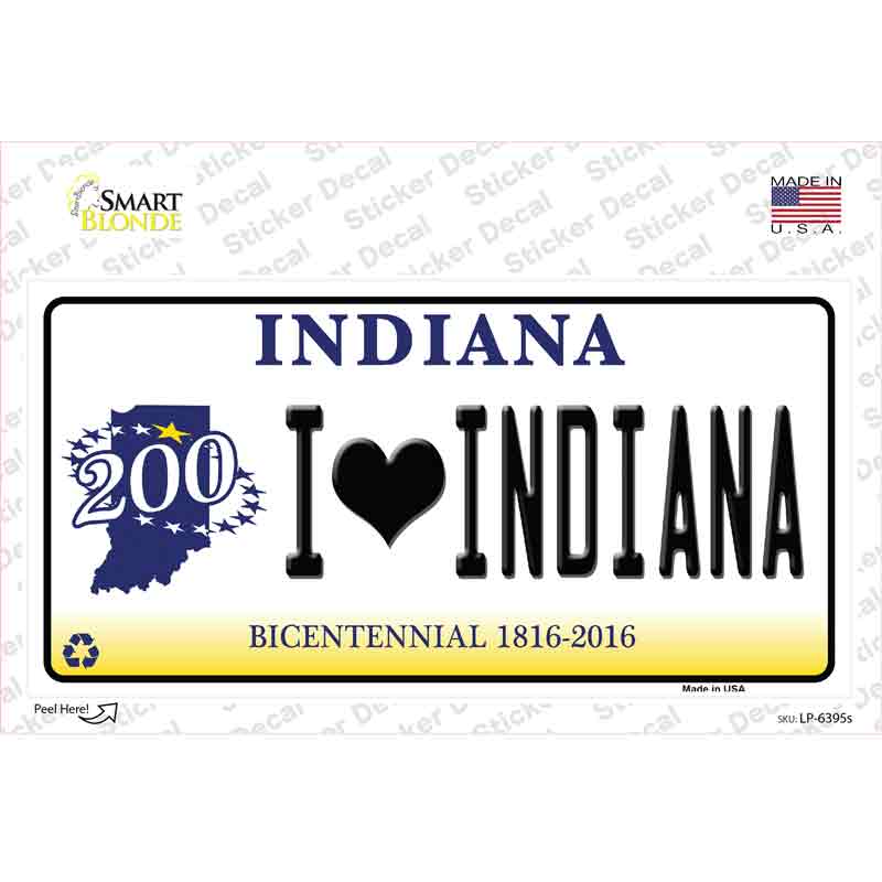 LP-6395s-M I Love Indiana Novelty Sticker Decal - Medium