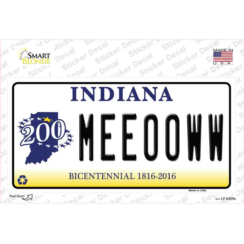 LP-6409s-M Meeooww Indiana Novelty Sticker Decal - Medium