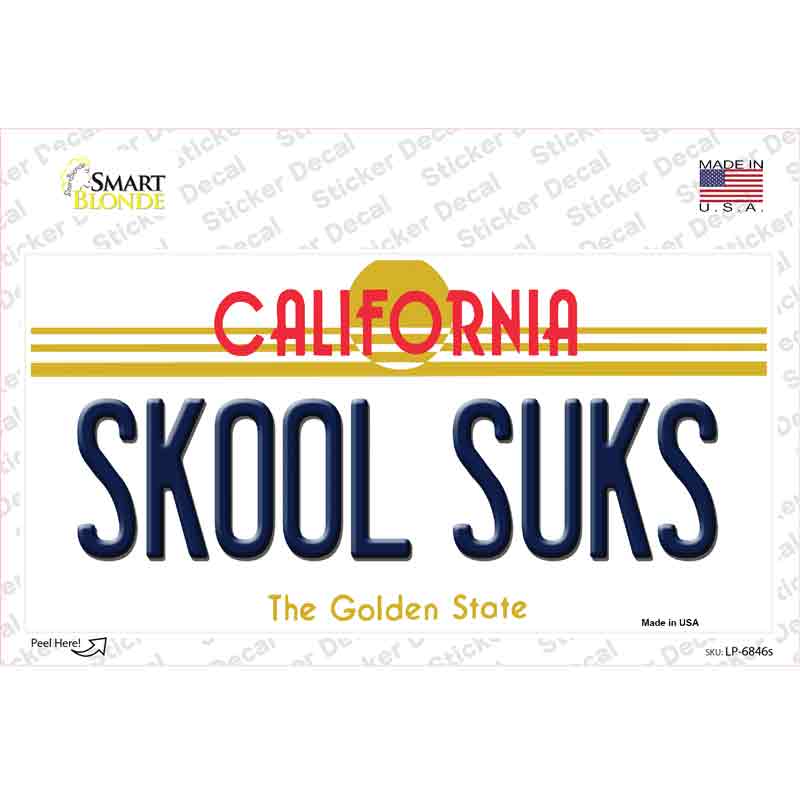 LP-6846s-M Skool Suks California Novelty Sticker Decal - Medium
