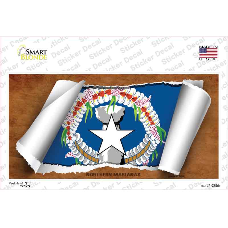 LP-9256s-M Northern Marianas Flag Scroll Novelty Sticker Decal - Medium