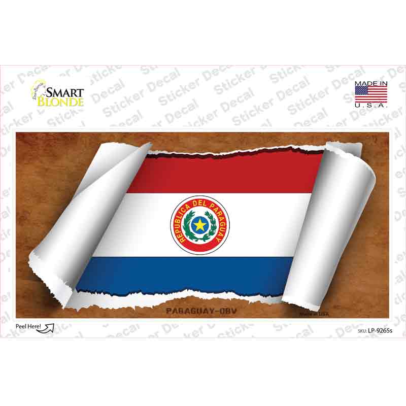 LP-9265s-M Paraguay-OBV Flag Scroll Novelty Sticker Decal - Medium
