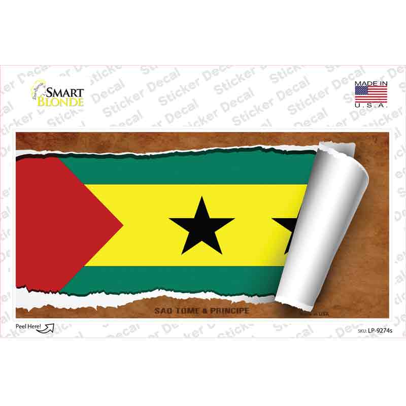 LP-9274s-M Sao Tome & Principe Flag Scroll Novelty Sticker Decal - Medium